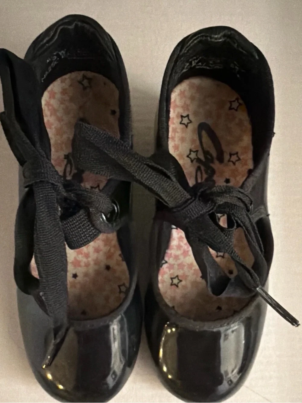 Capezio Black Patent Mary Jane Shoes with Lace Tie